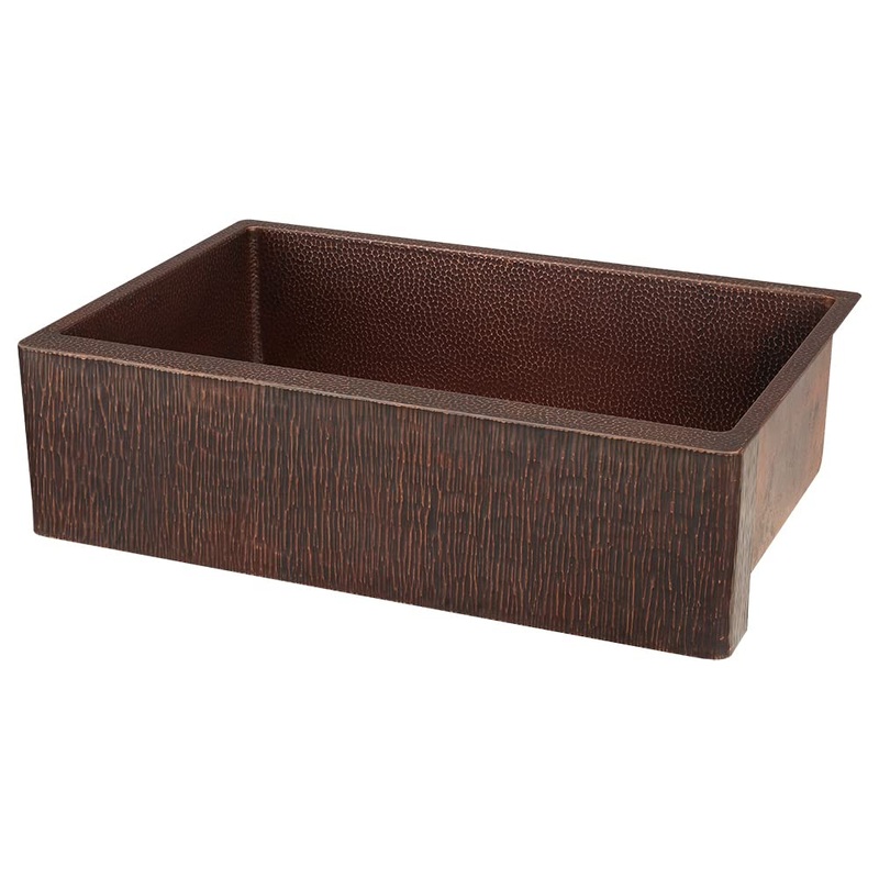 33″ Randomly Hammered Copper Apron Front Single Basin Kitchen Sink w/Tree Texture