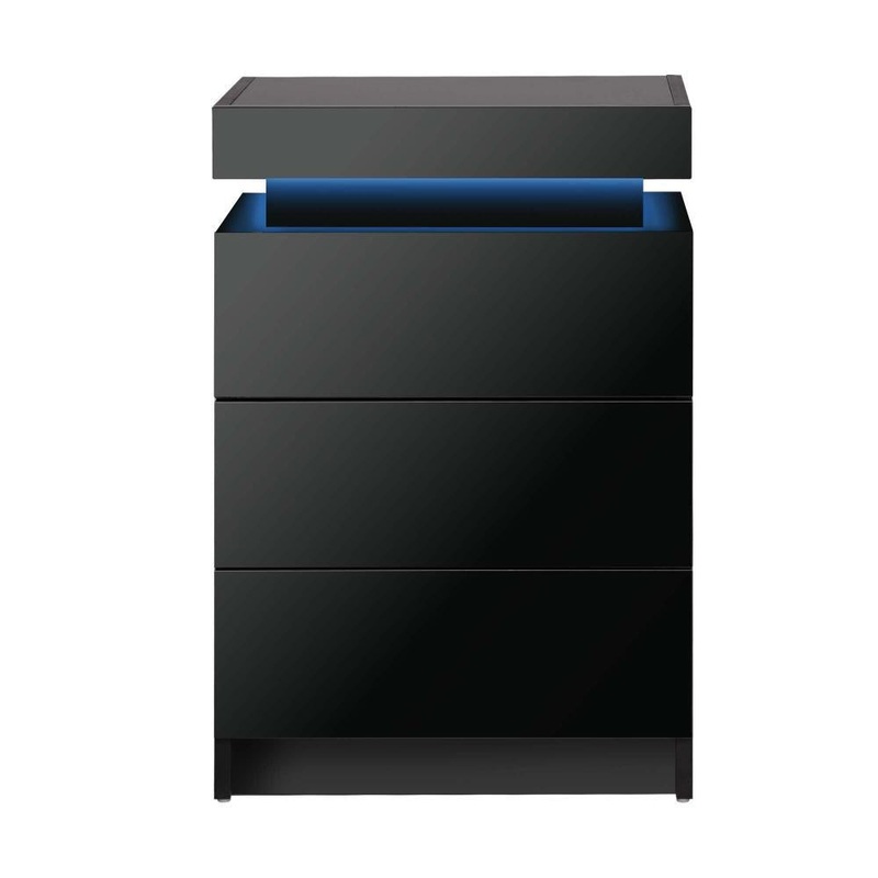 Bedside Table RGB LED 3 Drawers Black