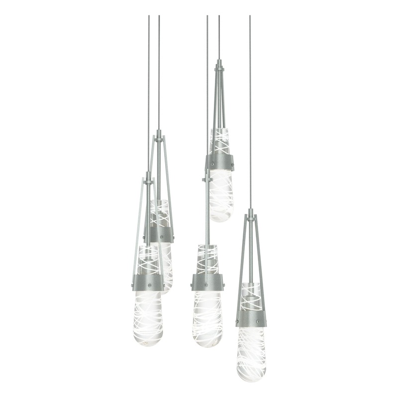 Link 5-Light Blown Glass Pendant Vintage Platinum Clear Glass with White Threading (YJ)