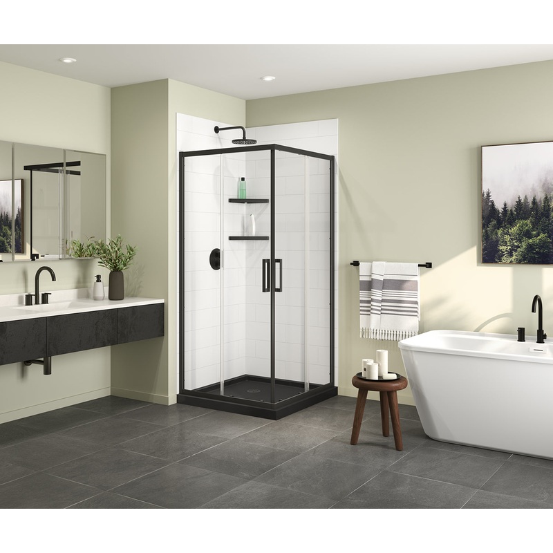 MAAX 107482-900-340-000 Scarlet 36 x 36 Acrylic Corner Drain Shower Kit in Black with Clear Glass in Matte Black