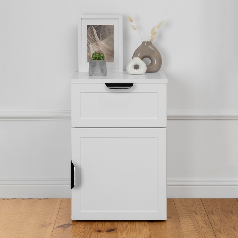 PORTO BEDSIDE TABLE – WHITE – HAMPTONS – PULL BLACK