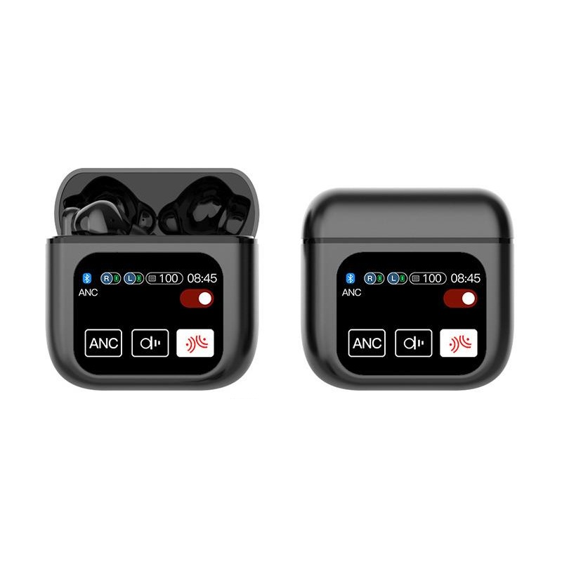 TWS Bluetooth Earbuds with 1.9 HD Touch Screen Case – ANC/ENC Noise Reduction(Black)”