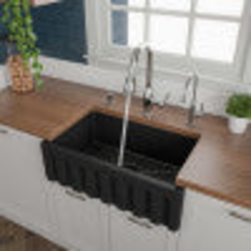 30″ Black Matte Reversible Smooth / Fluted Single Bowl Fireclay Farm Sink