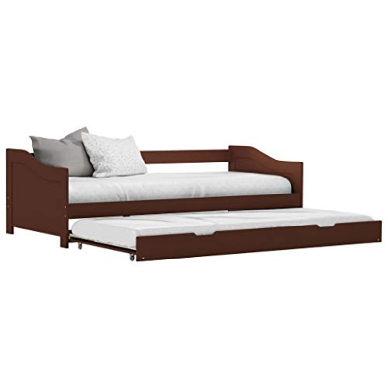 BIGTO – Divano letto estraibile, struttura in legno di pino massello, per la casa, 90 x 200 cm, marrone scuro