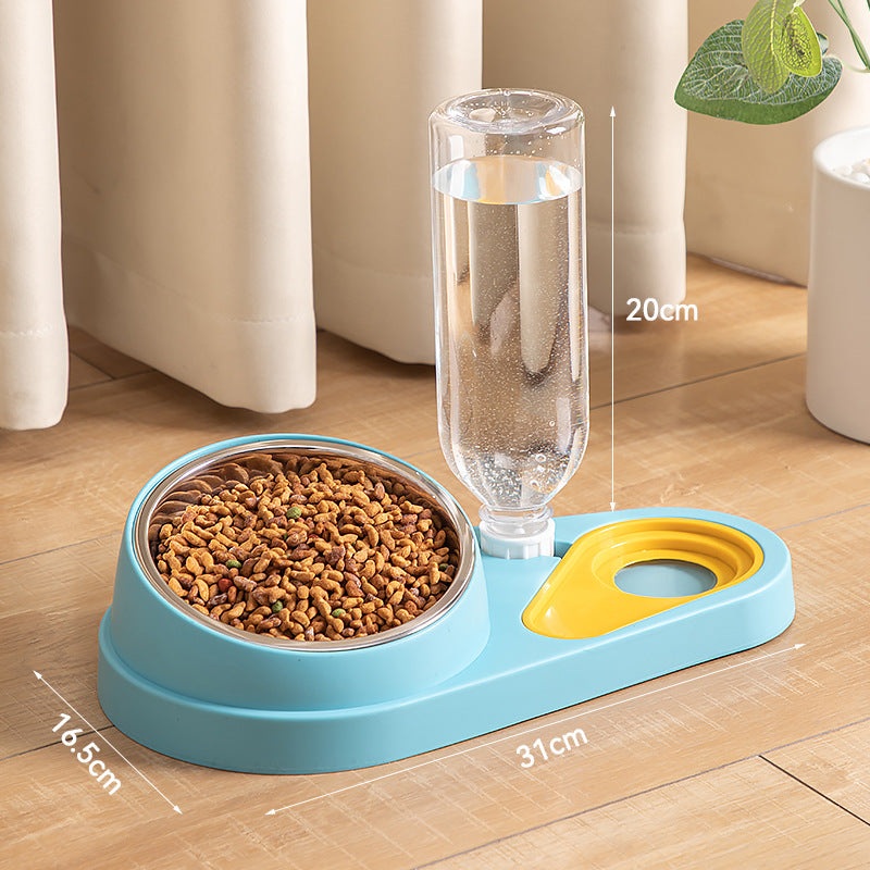 Blue Pet Bowl Set with Automatic Gravity Water Dispenser – Stainless Steel & PP Feeder Station