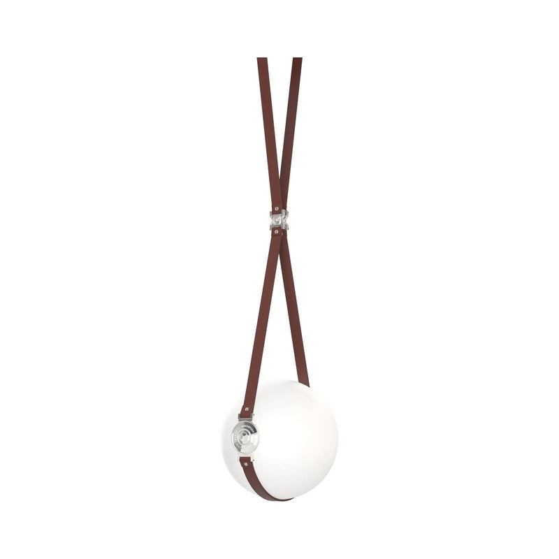 Derby Small LED Pendant Black Polished Nickel with British Brown Leather Hubbardton Forge Branded Plate