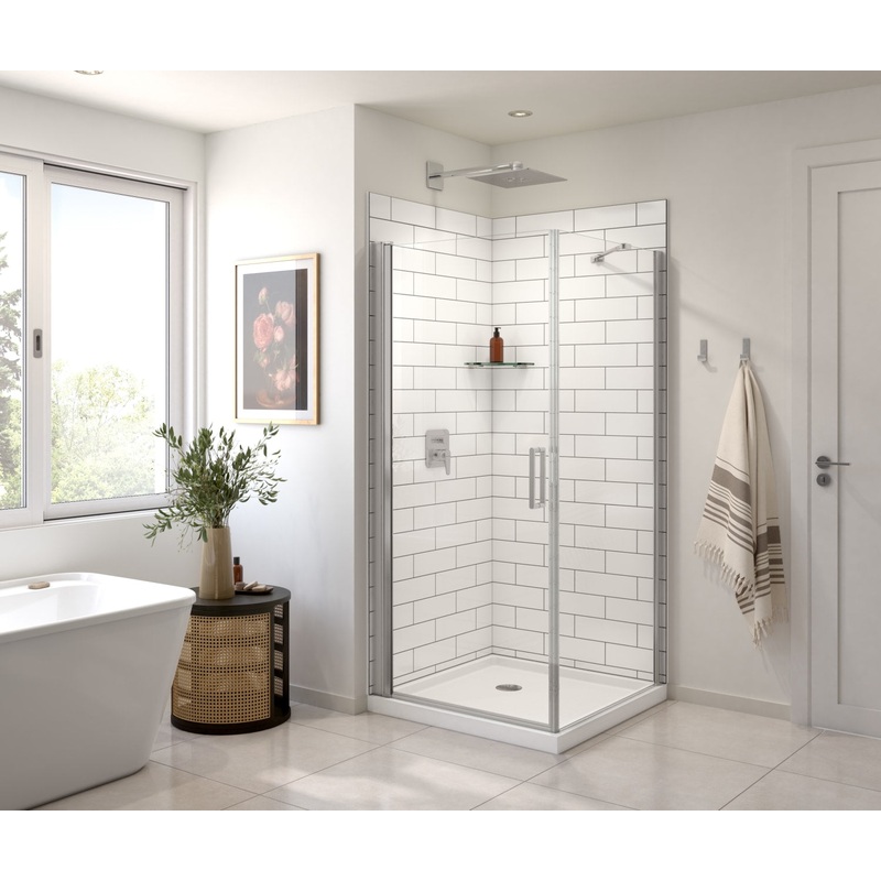 MAAX 135230-900-084-100 Manhattan Square 36 x 36 x 72 in. 6mm Pivot Shower Door for Corner Installation with Clear glass & Round Handle in Chrome