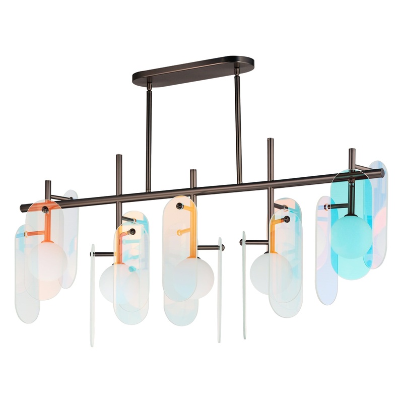 Megalith 5-Light Linear LED Pendant Brushed Bronze Dichroic Glass