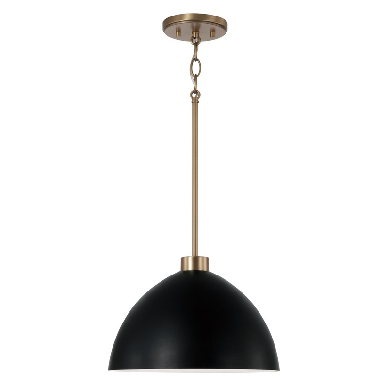 One Light Pendant from the Ross Collection in Aged Brass and Black Finish by Capital Lighting