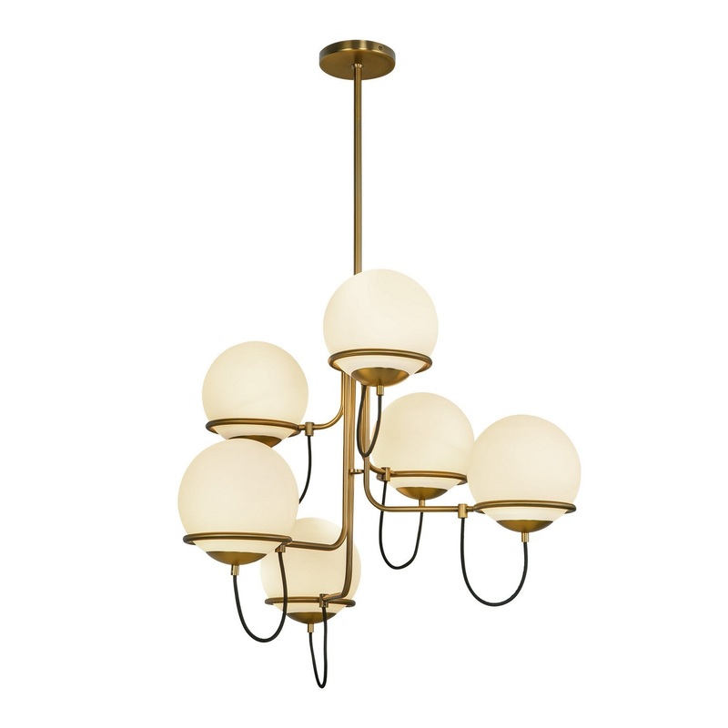 Six Light Chandelier from the Alba Collection in Aged Brass/Opal Glass Finish by Alora