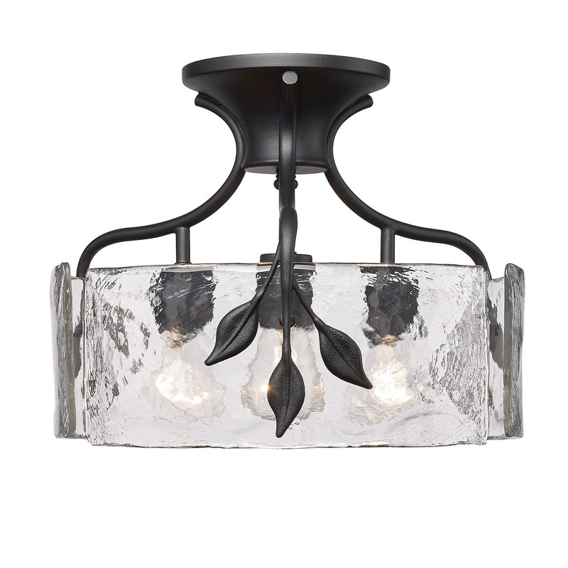 Three Light Semi-Flush Mount from the Calla Collection in Natural Black Finish by Golden