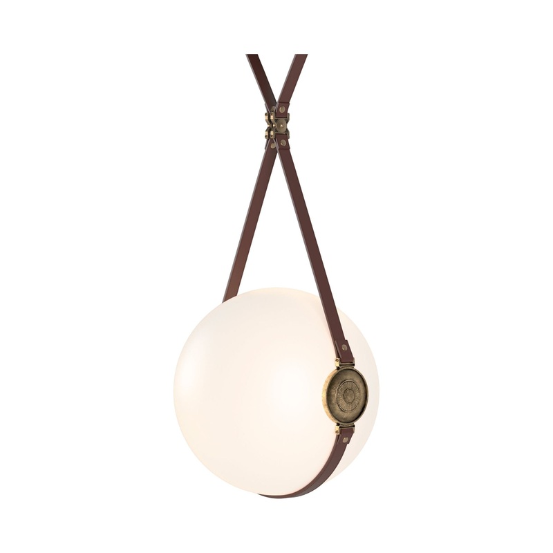 Derby Large LED Pendant Black Antique Brass with British Brown Leather Non-Branded Plate