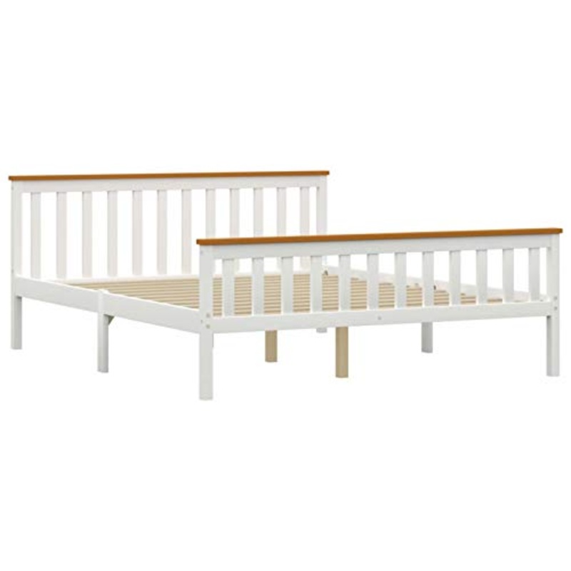 Lasamot Struttura Letto con 2 cassetti, Struttura Letto in Legno massello di Pino Adatto per Materasso 160×200 cm (Materasso Non Incluso), Bianco e Marrone