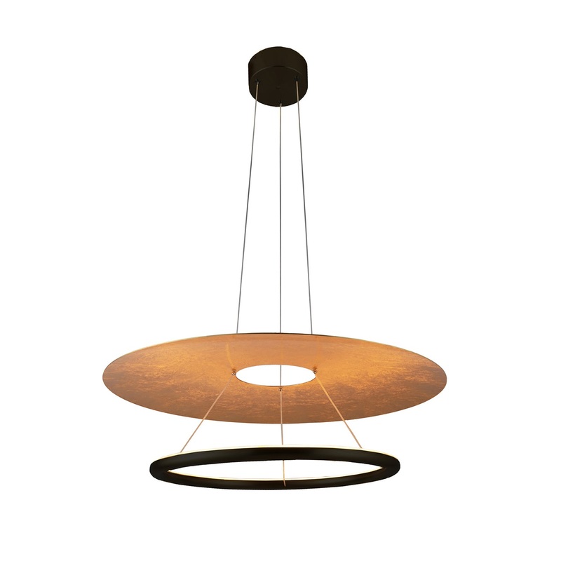 LED Pendant from the Helios Collection in Matte Black Metal & Gold Leaf Finish by Justice Designs
