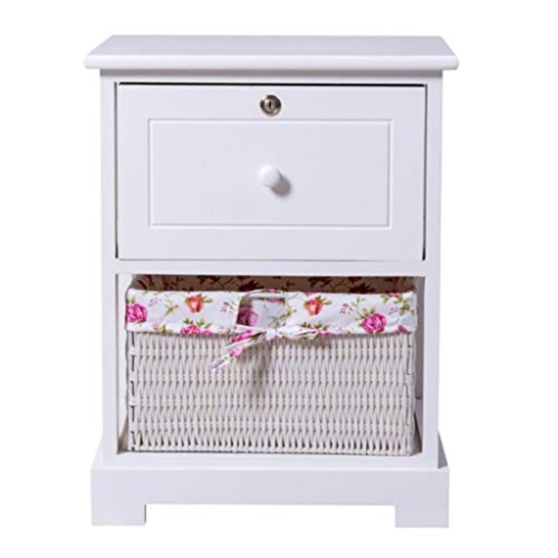 LICHUAN comodino comodino in legno massello con chiave 2 strati 1 cassetto comodino camera da letto mobili armadio portaoggetti cestino fine tavolo facile da montare