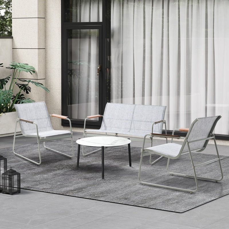Livsip Outdoor Lounge Set 4 Seater Patio Chairs 70cm White Table