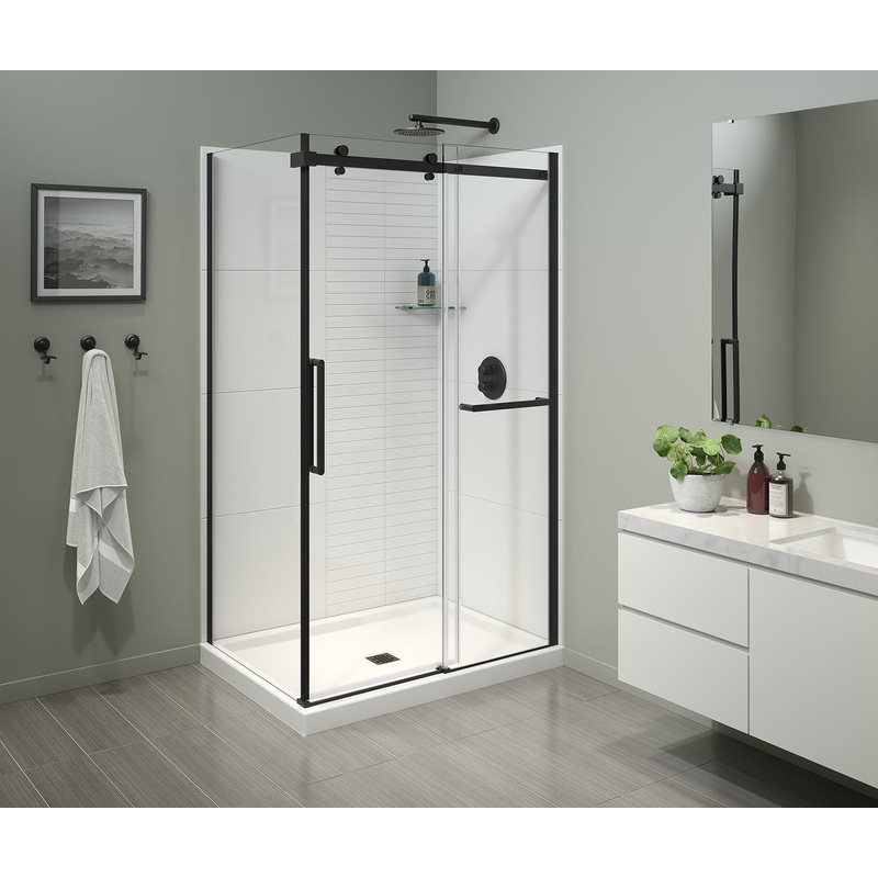 MAAX 134956-900-340-000 Halo Pro 48 x 36 x 78 3/4 in. 8mm Sliding Shower Door with Towel Bar for Corner Installation with Clear glass in Matte Black