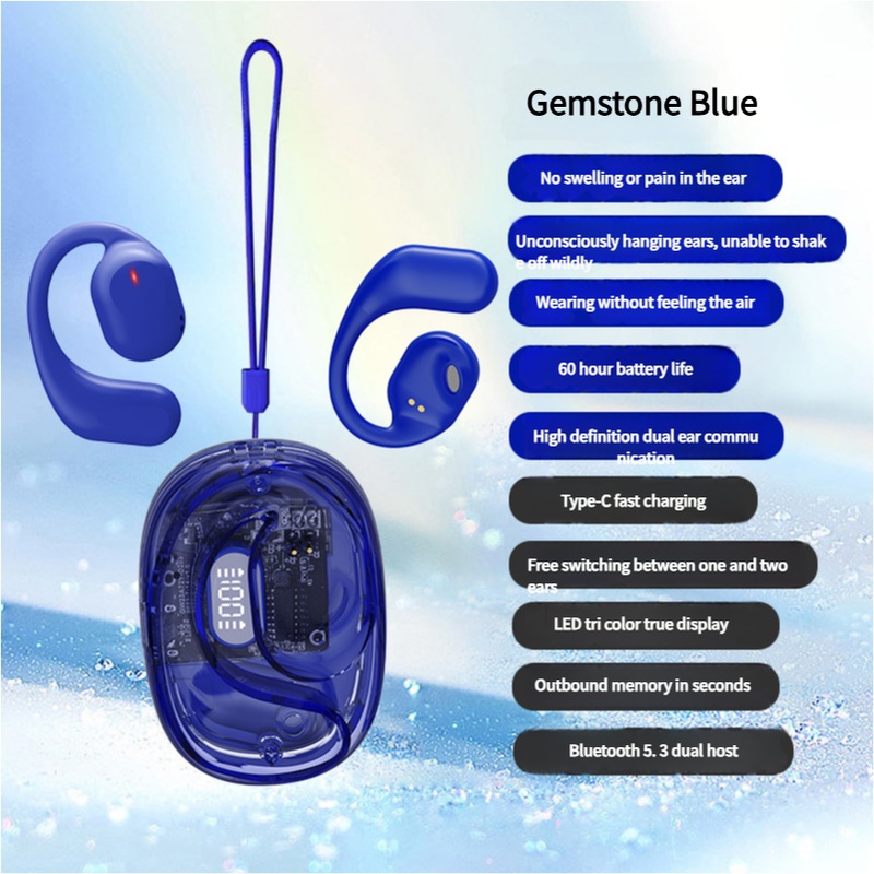 OWS Open-Ear TWS Earbuds with AI Translation – Bluetooth 5.4, 360 ACS Sound, LED Display Case(Blue)