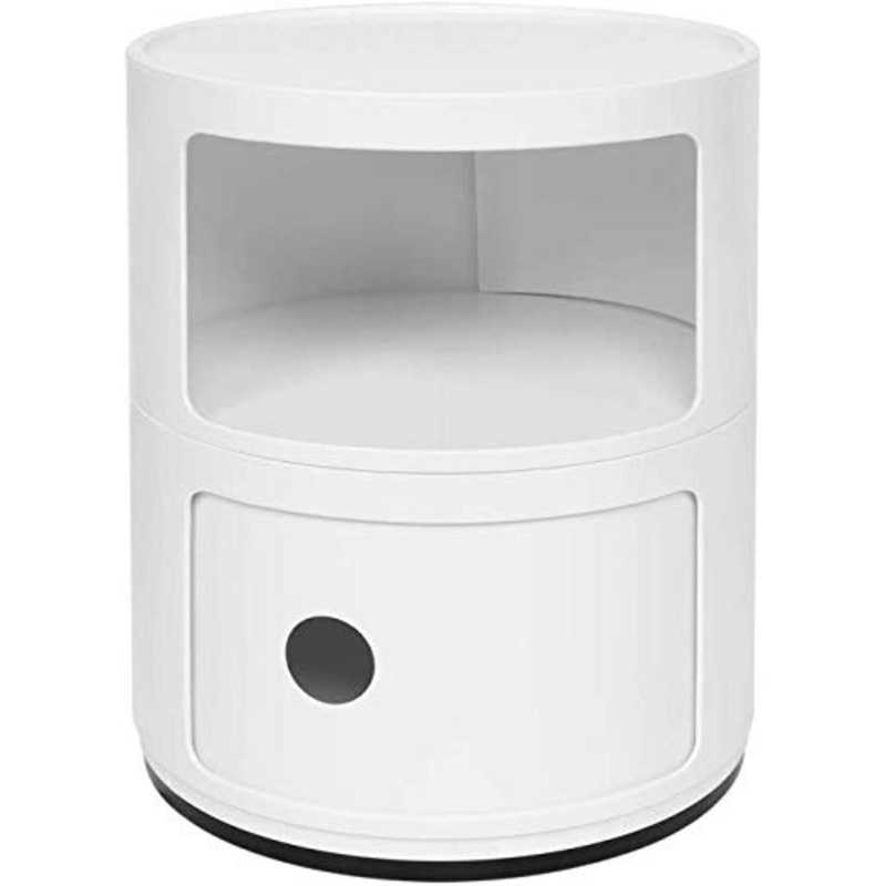 qiuqiu Comodino, 2Tier Round End Divano Tavolino Tavolino Consolle Cassettiera Armadietto Multifunzionale da Terra Organizzatore con 2 Cassetti per Ufficio, Bagno, Soggiorno