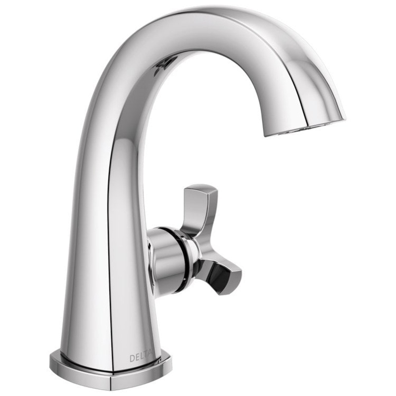 Lavatory Faucet Stryke 4 Inch Spread 1 Helo ADA WaterSense/CALGreen Lumicoat Chrome 1.2 Gallons per Minute Deck Mount Metal Pop-Up Drain 1/3 Hole