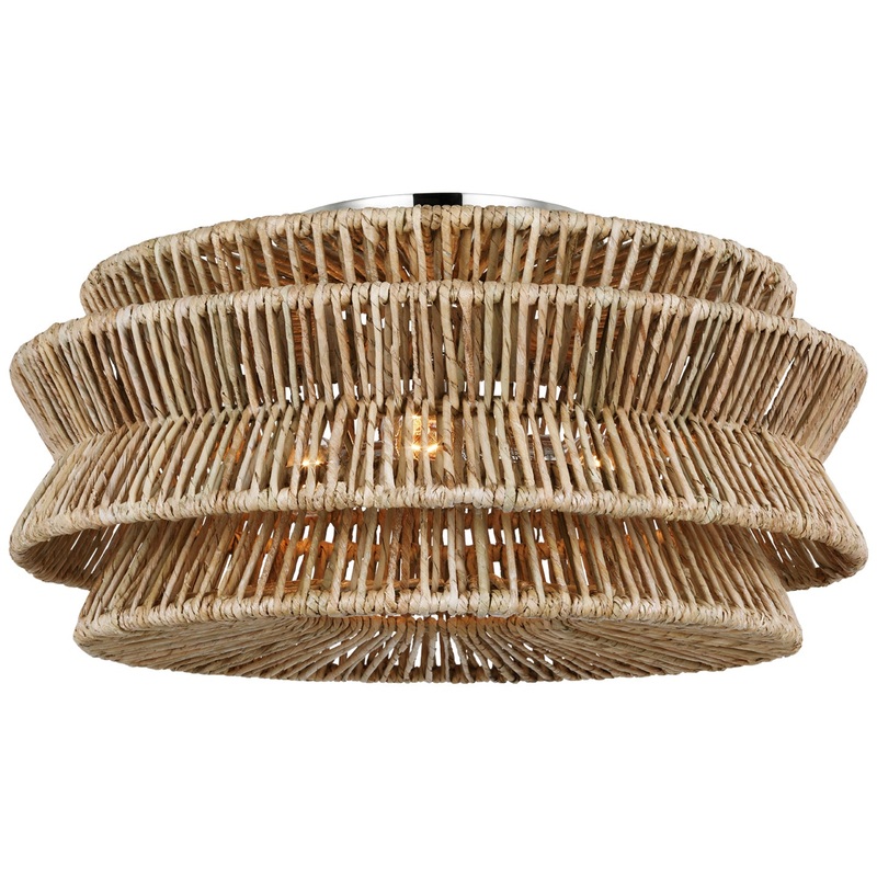 LED Semi-Flush Mount from the Antigua Collection in Polished Nickel And Natural Abaca Finish by Visual Comfort Signature
