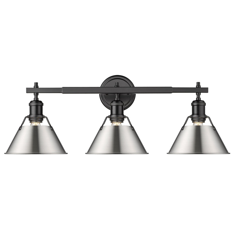 Orwell BLK 3 Light Bath Vanity in Matte Black with Pewter Shade