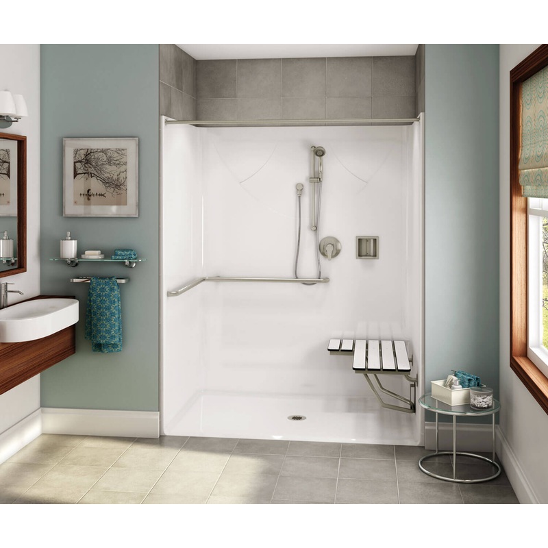 MAAX 106044-000-002-106 OPS-6036 ADA Compliant (with Seat) AcrylX Alcove Center Drain One-Piece Shower in White