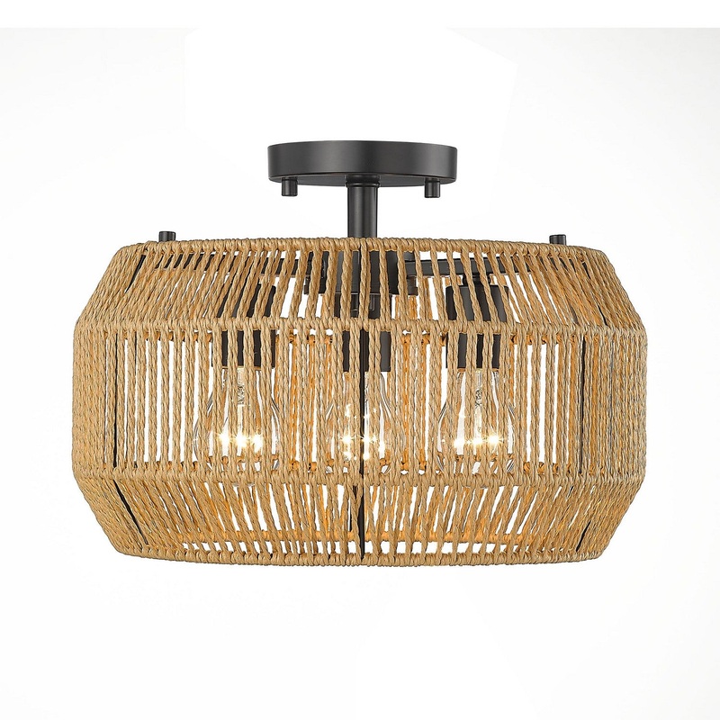 Three Light Semi-Flush Mount from the Marlee Collection in Matte Black Finish by Golden