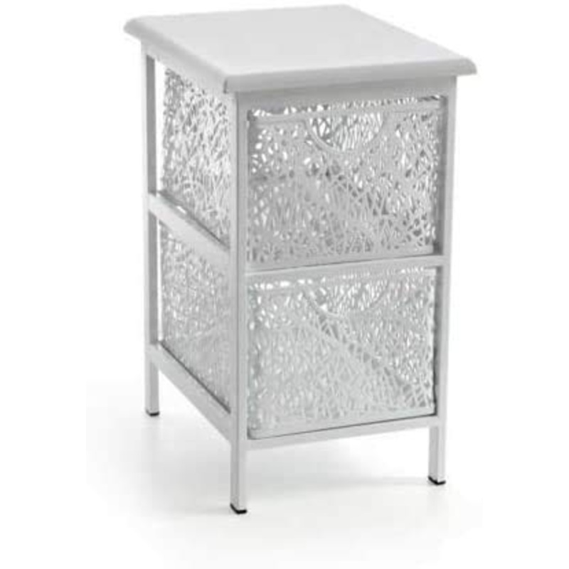Cassettiera Metallo Mobile Scaffale 2 Cassetti Traforata Bianca Arredo Casa 44cm