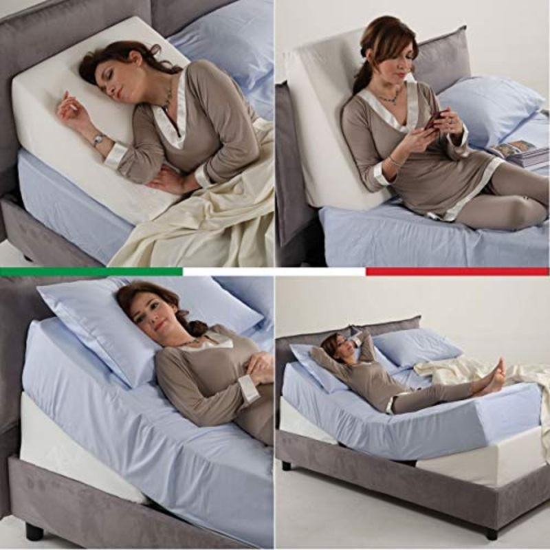 Cuscino ortopedico, cuneo posturale MEMORY FOAM per letto o divano per circolazione sanguigna o reflussi con tessuto Bamboo. Cuscino per migliorare la lettura. Poggia schiena letto triangolare