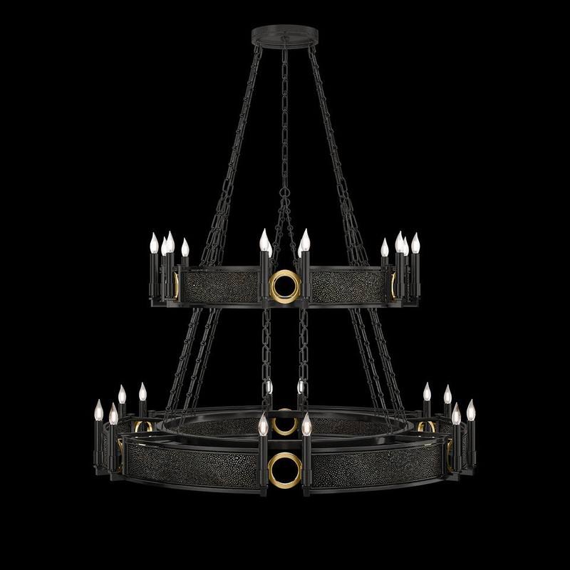 Mirage 50″W Round Chandelier Black Iron/Brass/Black Knight