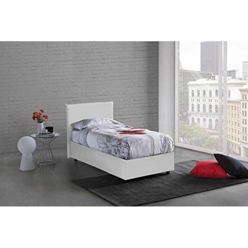 Talamo Italia Letto contenitore Singolo Anna, Made in Italy, Letto con rivestimento in ecopelle, Apertura frontale, adatto per materasso cm 80×190, Bianco
