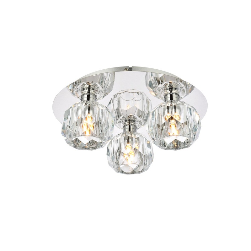 Three Light Flush Mount from the Graham Collection in Chrome And Clear Finish by Elegant Lighting
