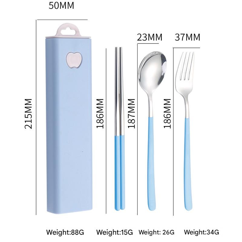 2 – pcs Light blue Reusable Travel Utensil Set with Case – 304 Stainless Steel Spoon, Fork & Chopsticks