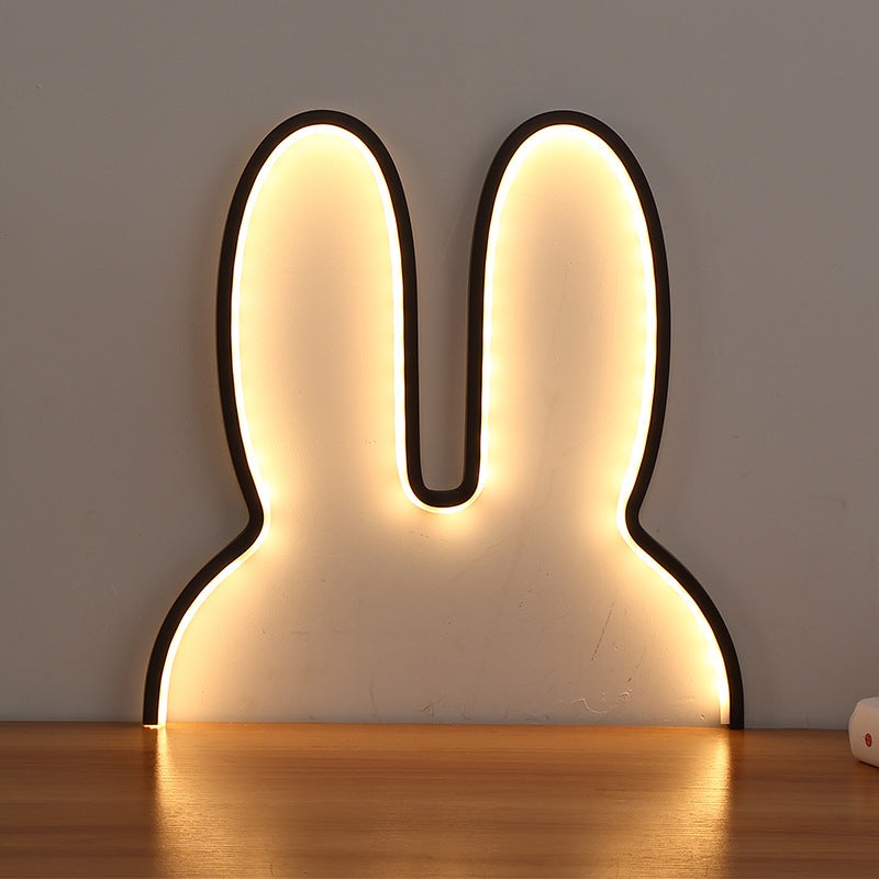 Black 40x30cm Adorable Bunny LED Wall Night Light – USB Powered Warm White Lamp for Kids Room Decor