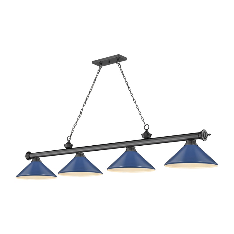 Cordon 4-Light Billiard Bronze Plate Cone Navy Blue Steel
