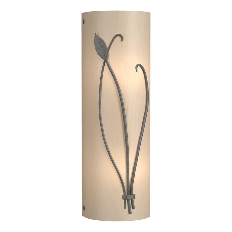 Forged Leaf and Stem Sconce Natural Iron White Art Glass (BB) Right