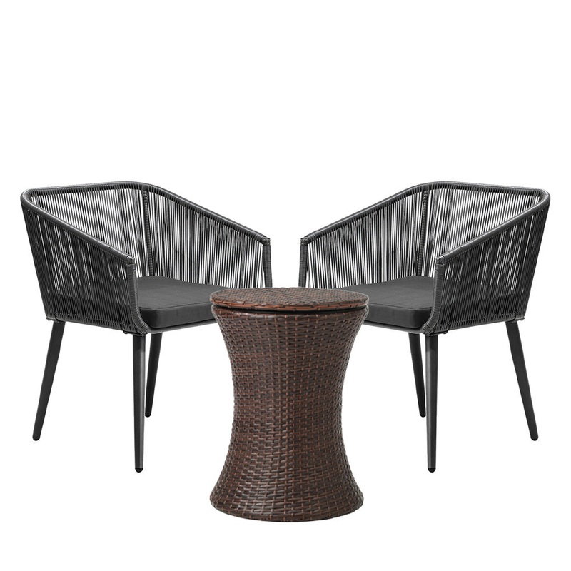 Livsip 3PCS Outdoor Lounge Setting Ice Bucket Brown Adjustable Table