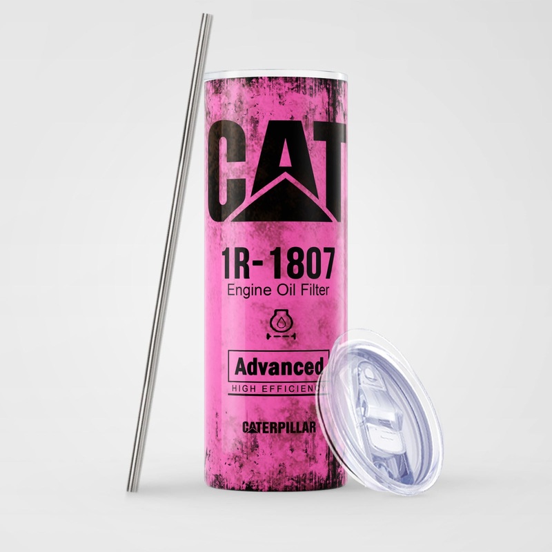 Pink Skinny Tumbler (591ml) – Fun CAT Oil Filter Replica for Construction Fans