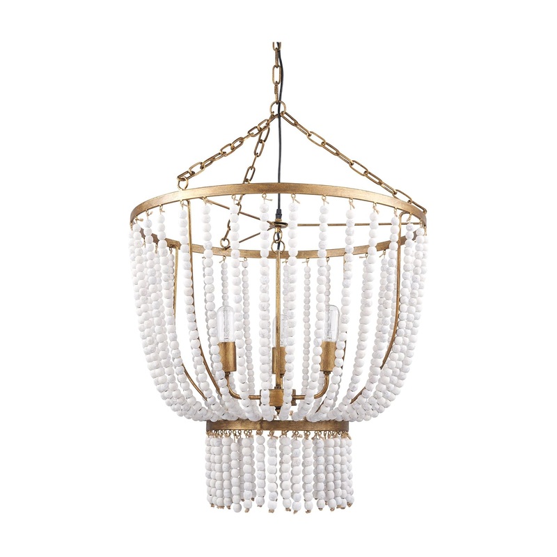 Rhone Chandelier Gold Metal | Wood Beads