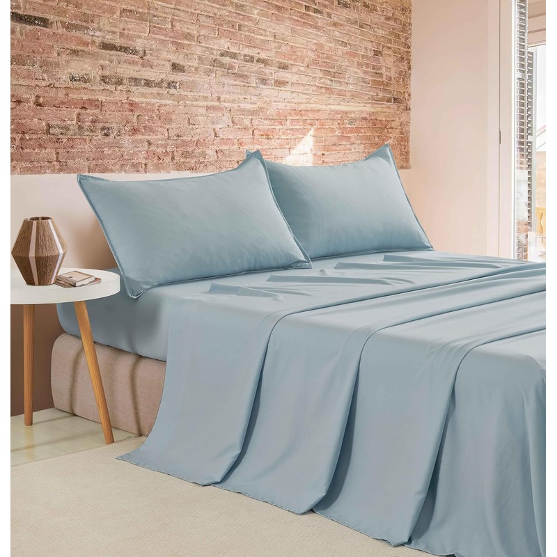 Vintage Washed Microfibre Sheet Set (Blue, Single)