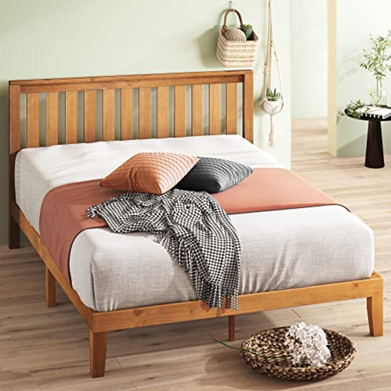 Zinus 30 cm Alexia Telaio del Letto a Piattaforma in Legno con Testiera; Base in Legno Massello; Supporto per Doghe in Legno; Facile da Montare; Vano Contenitore; 140 x 190 cm; Pino Rustico