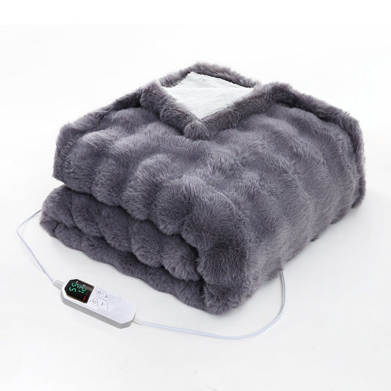 140*80CM Grey Luxurious Faux Rabbit Fur Electric Heated Throw Blanket – Cozy Warmer with 9 Heat Settings & Timer (AU Plug)