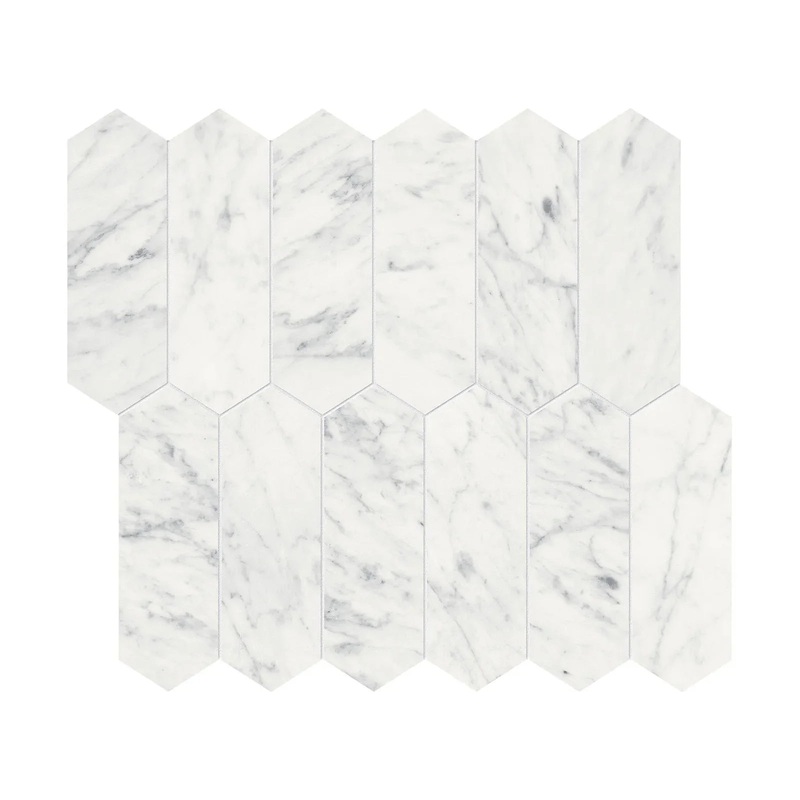 2″ x 6″ Eterna Bianco Picket Polished Marble Mosaic 1 Sheet = .87 Sqft 2″ x 6″