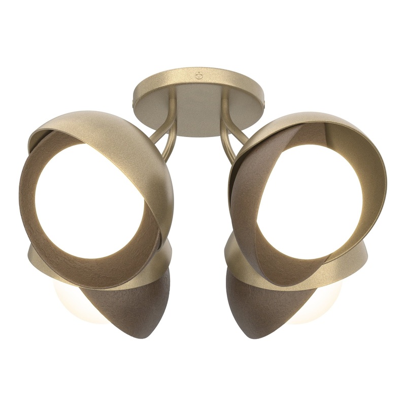 Brooklyn 4-Light Double Shade Semi-Flush Soft Gold Bronze