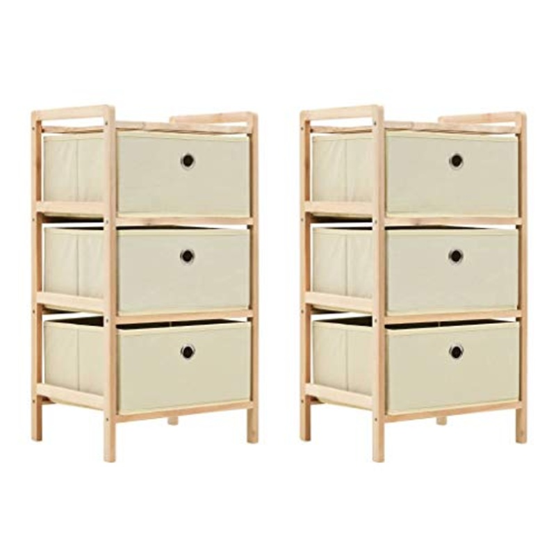 FAMIROSA Armadietti 2 pz con 6 Cesti in Tessuto e Legno di Cedro Beige