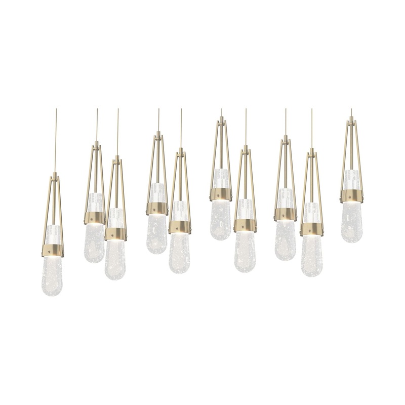 Link 10-Light Blown Glass Pendant Modern Brass Clear Bubble Glass (YG)