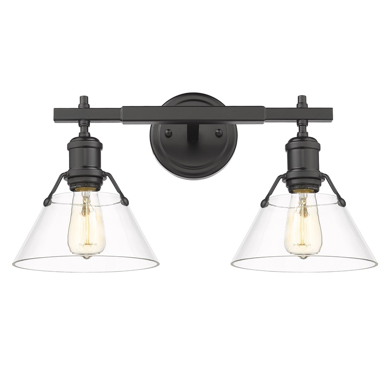 Orwell BLK 2 Light Bath Vanity in Matte Black with Clear Glass Shade