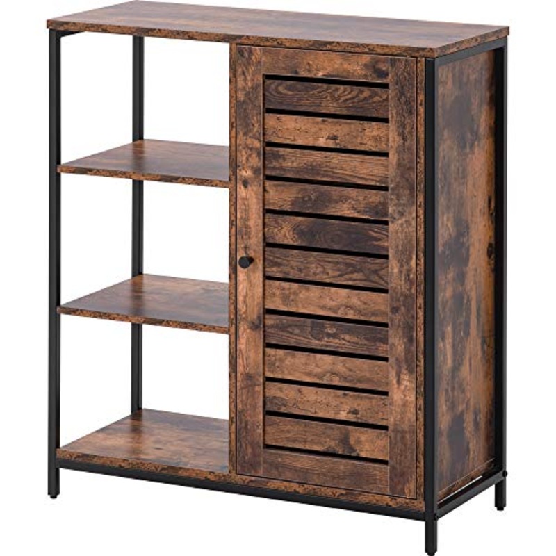 Q-HL Comodino Scatolamento Industriale Scaffale per Cucinare Credenza Credenza Telaio in Metallo Cornice estremit con Armadietto per Sala da Pranzo Soggiorno – Brown + Nero