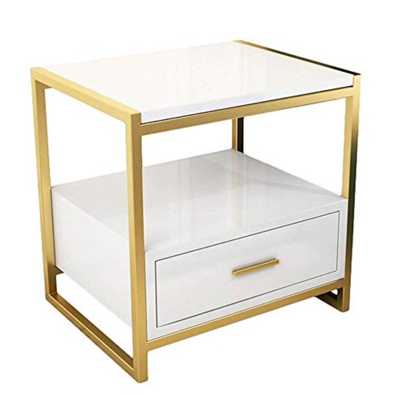 SEESEE.U Comodino Moderno in Oro Bianco con scaffali Aperti, Comodino, Comodino, tavolino da caff